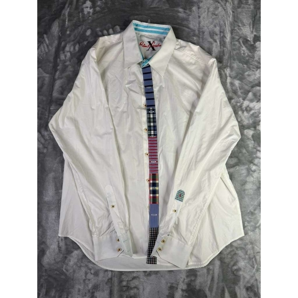 Robert Graham Hidden Pattern White Button Up Long Sleeve Shirt Men's Size XL